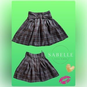 Plaid Pleated Skirt with Bow - Black/Gray/Red